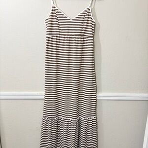 SO Brown and White Striped Maxi Dress 60% Cotton 40% Polyester.